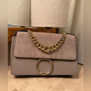 Belle and Bloom Taupe Leather and Suede Purse with Strap and Gold Chain Detail